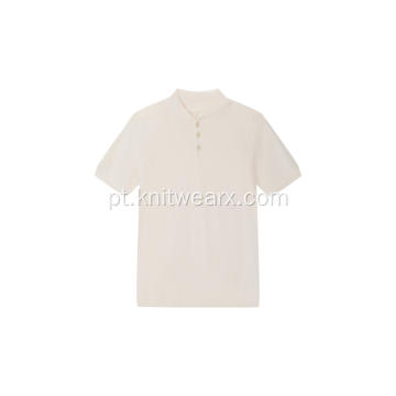 Camisetas de botão de manga curta de malha masculinas